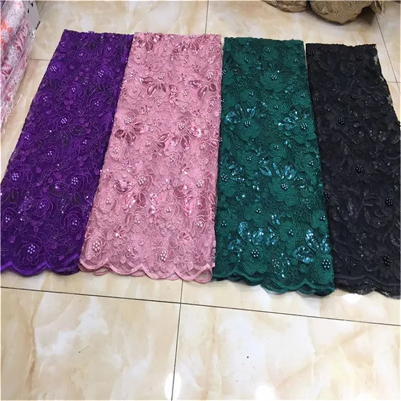 

Purple pink French Mesh Lace Fabric High Quality Luxury Lace Fabrics sequins Beaded Lace Nigerian Lace Fabric for Wedding Dress