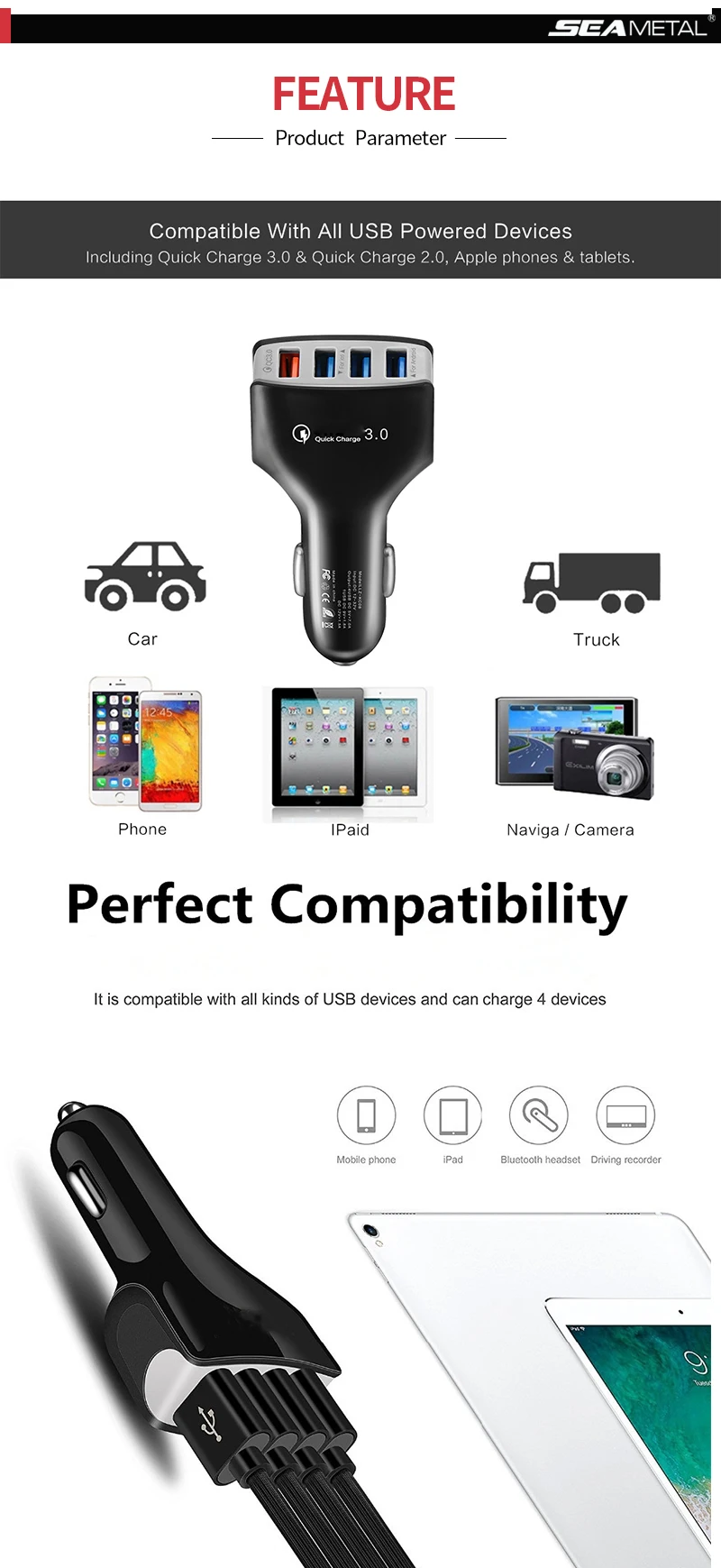 QC 3,0 USB Автомобильное зарядное устройство 12 В 24 в 4 порта Быстрая зарядка для мобильного телефона для iPhone samsung Xiaomi Android IOS быстрая Автоаксессуары