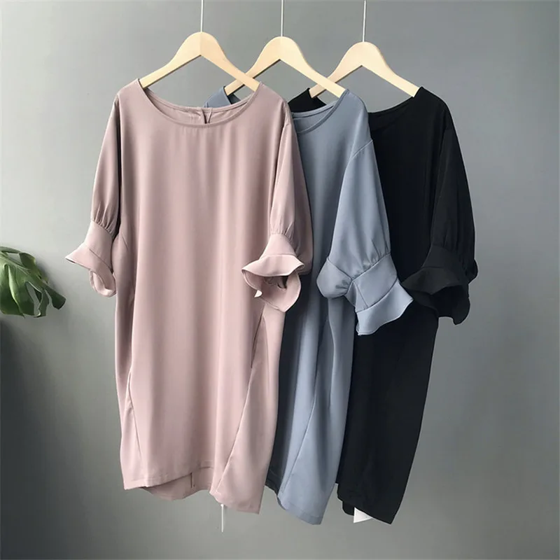 Высокое Качество Кокон Стиль прямое платье для женщин с рукавом бабочкой широкая