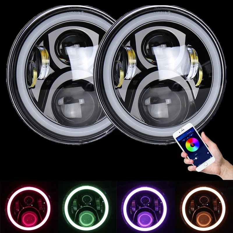 7 дюймов светодиодный фары с белым/RGB Halo 50W для мини Джип Wrangler JK TJ Приглашаем