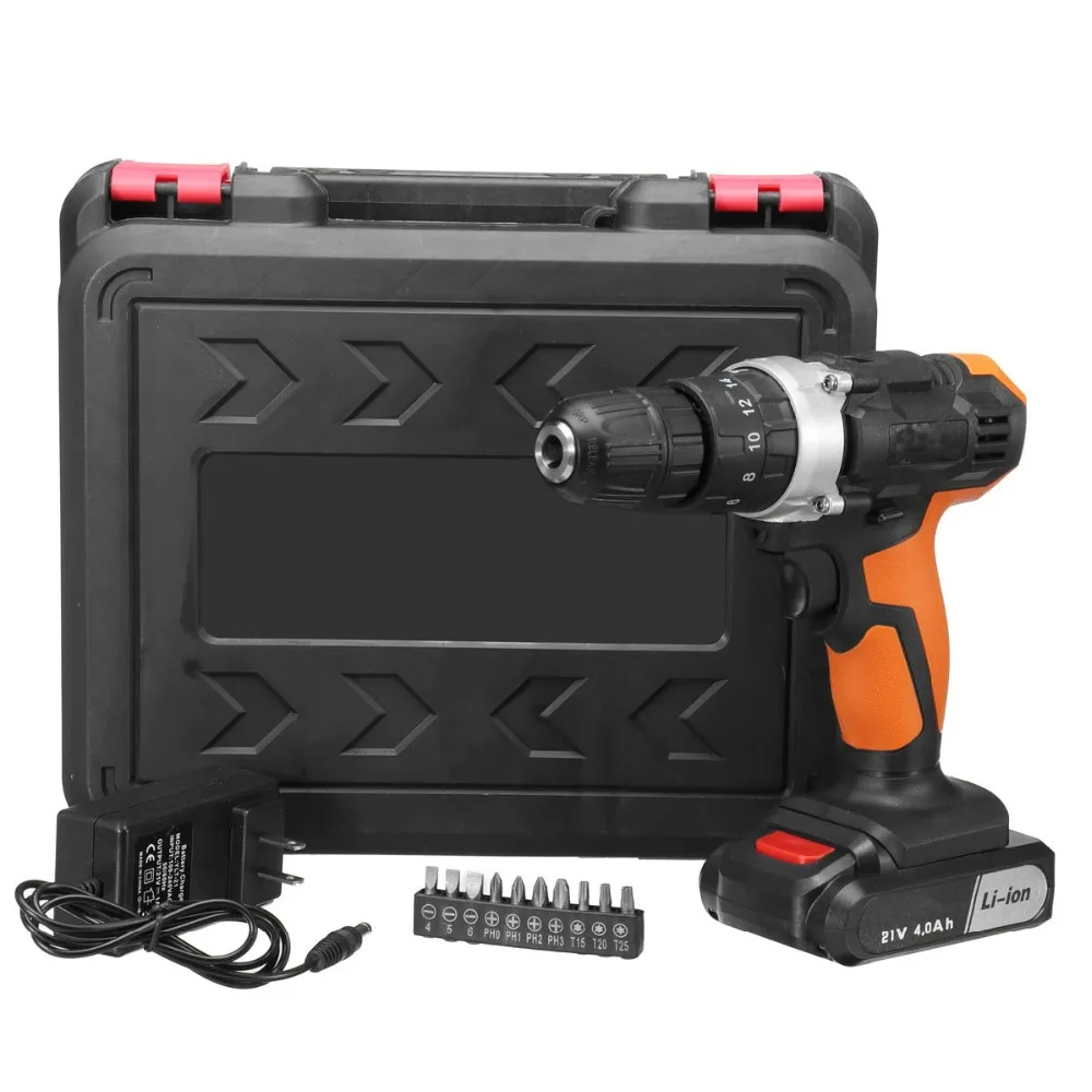 Электрическая шуруповерт Ударная дрель 21 в двухскоростная литиевая батарея