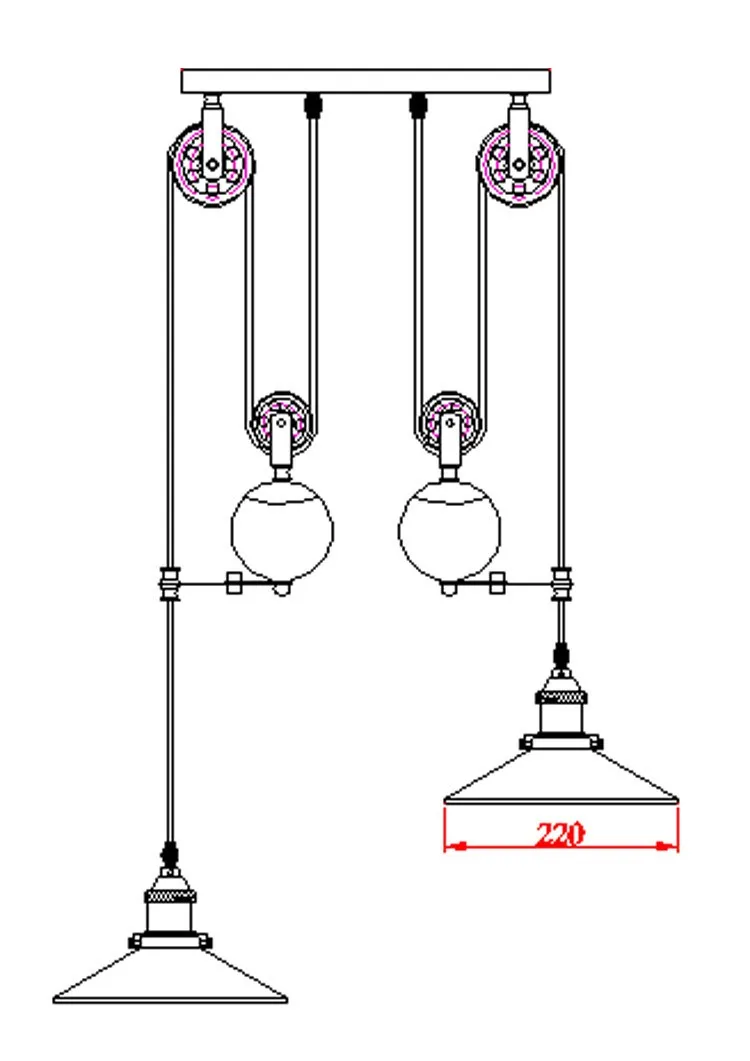 Крючок черный кованого железа шкив подвесной светильник с колесами Ретро industrial