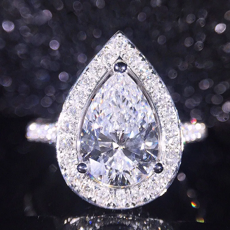 1CT 6X9 мм 18K Белое Золото огранка груша Moissanite Halo Кольцо Лаборатория Grown алмазное
