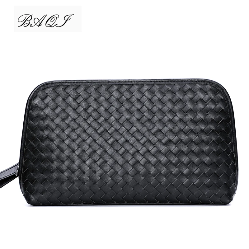 

BAQI Brand Men Wallets Clutch Bag Genuine Leather Cowhide Hand Knit Men Handbags High Quality 2019 Fashion Ipad Bag Men Casual