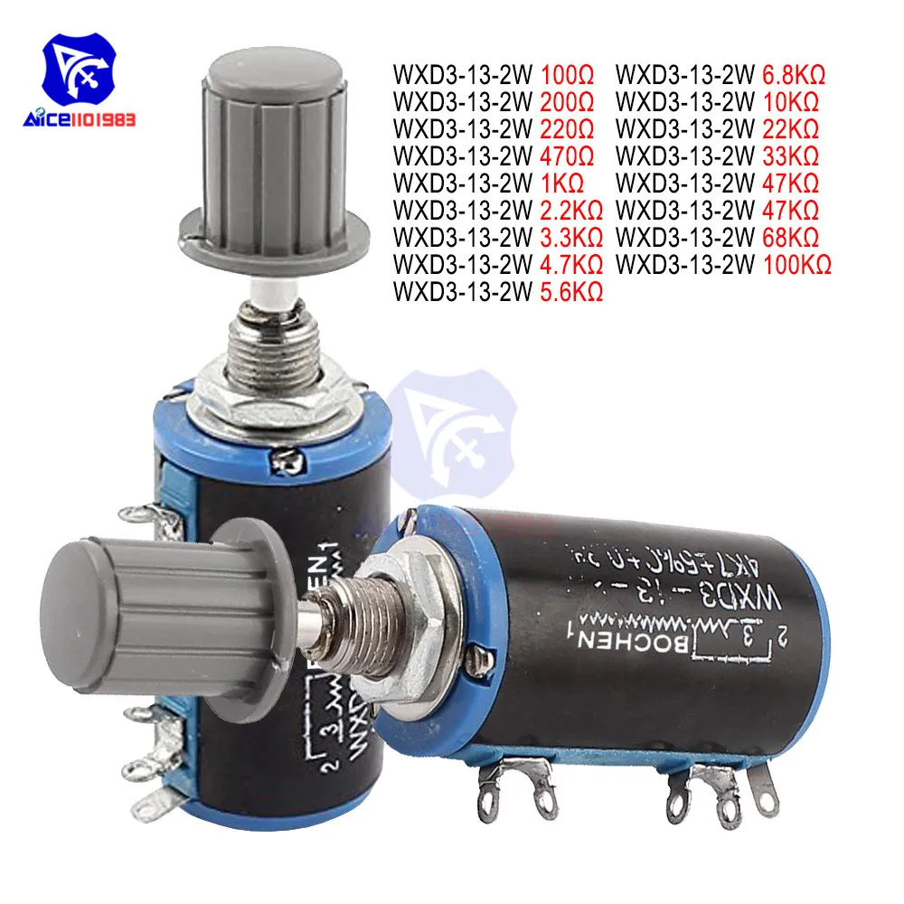 WXD3 13 2W проволочный потенциометр сопротивление 100R 470R 1 K 4 7 6 8 10 22 47 100KΩ Ом превращает