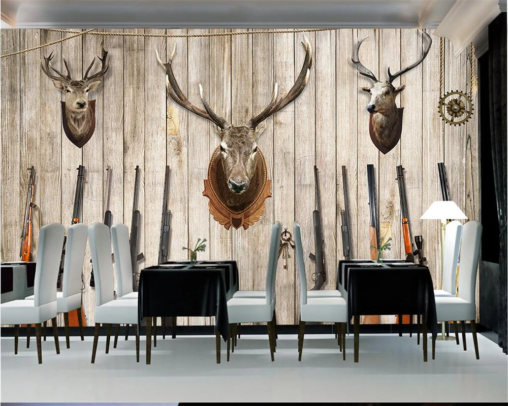 Beibehang Custom wallpaper Personality deer shotgun hunting nostalgic mural background wall decoration 3d | Обустройство дома