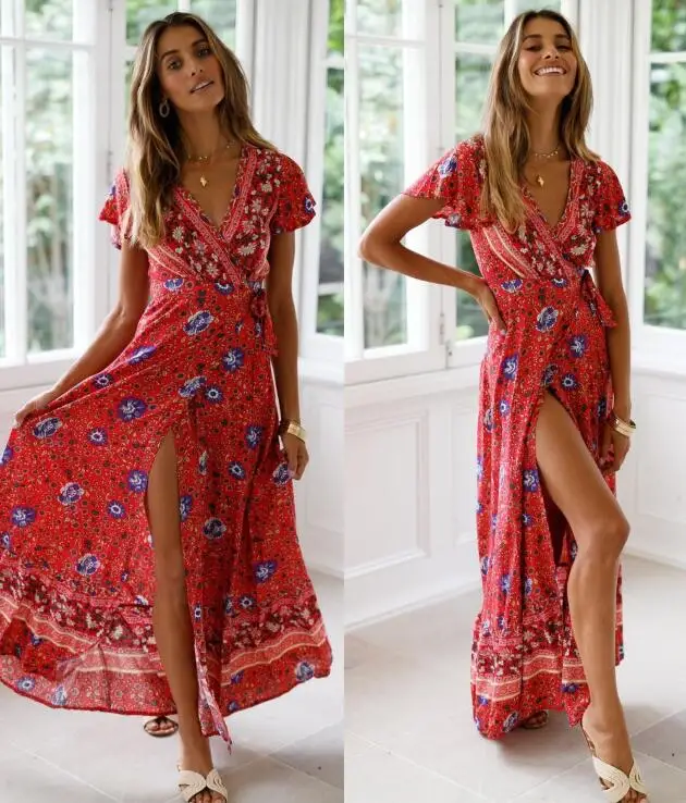 Новое повседневное богемное женское летнее платье 2020 пляжные макси платья