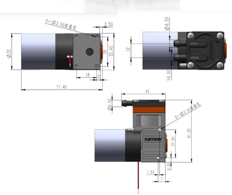 Kamoer 24V KZP со щетками и микро диафрагмой вакуумный насосный воздушный насос с блоком питания постоянного тока бесщеточный двигатель