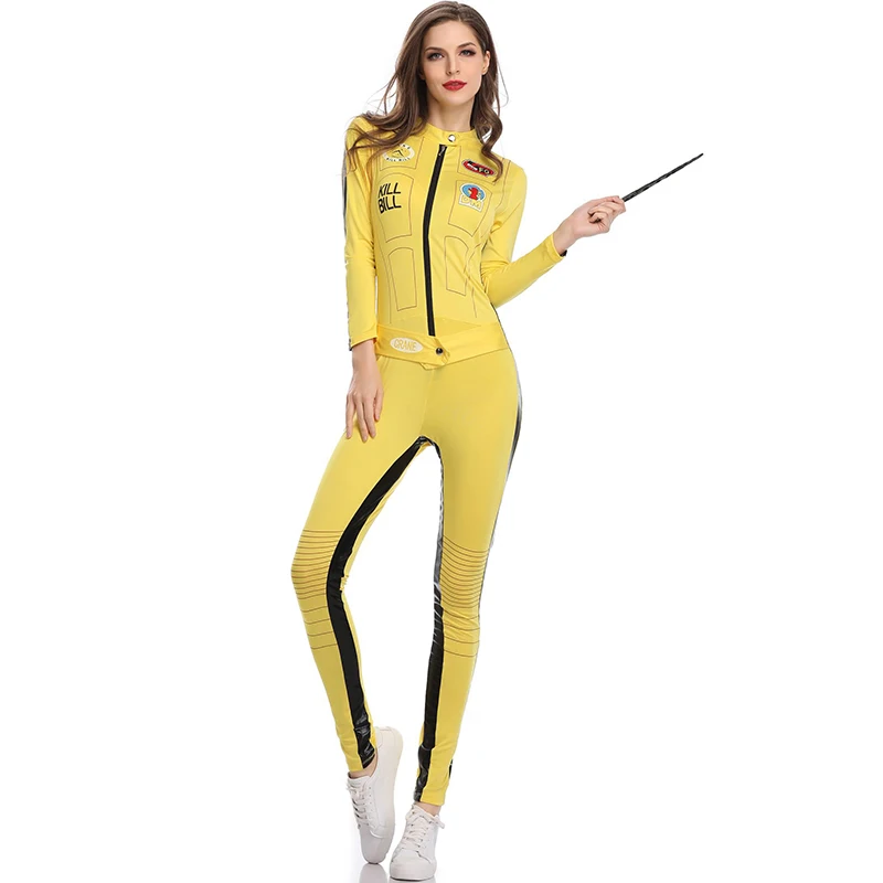 Костюм Kill Bill для взрослых женщин ТВ фильм Bodycon желтый комбинезон мотоциклетные Bosysuit ниндзя боевые искусства Униформа Брюс Ли комбинезоны