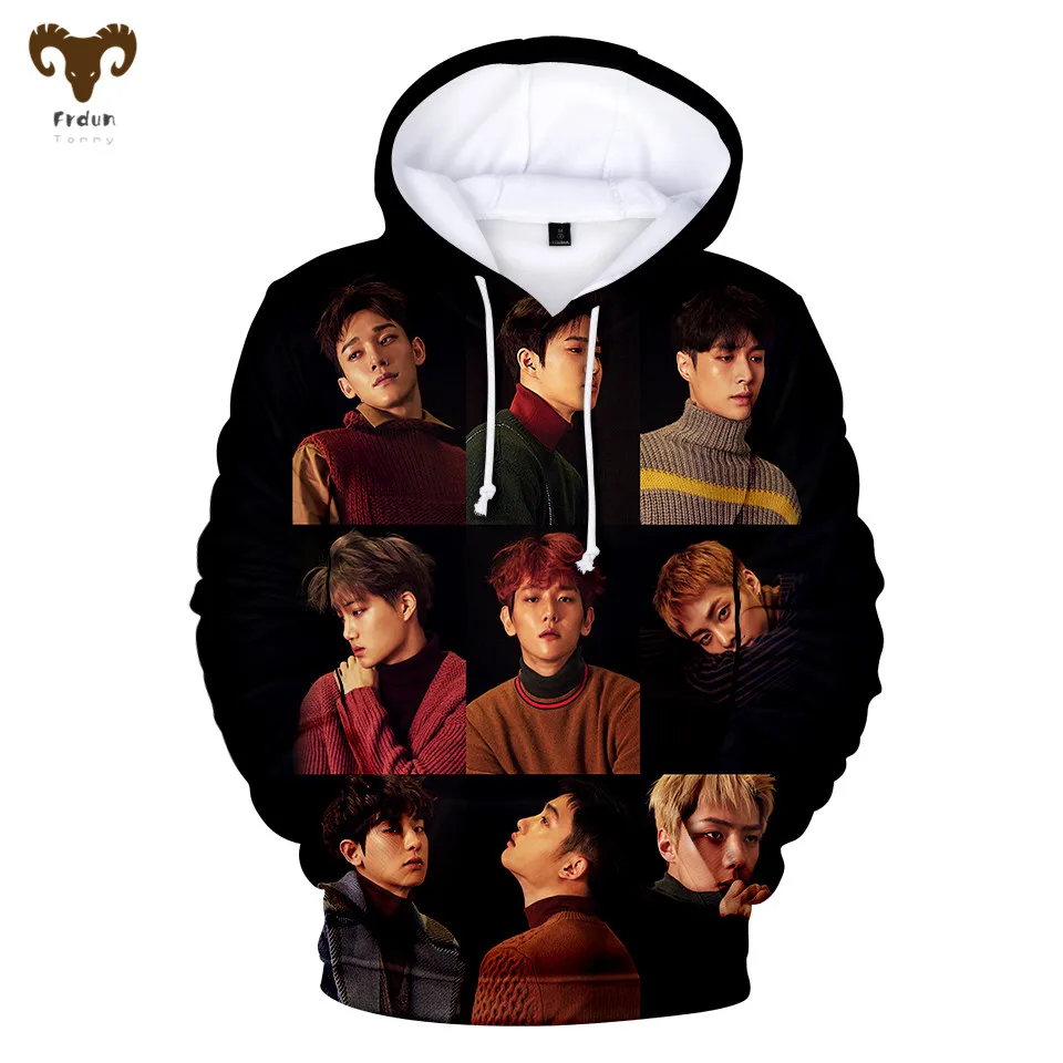 Frdun Tommy 3D печатные EXO толстовки Толстовка Мужская Аниме Мода Kpop Повседневная Новое поступление унисекс для взрослых/детей мягкая толстовка
