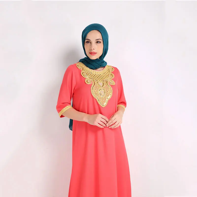Мусульманское Для женщин платье с средним рукавом Макси длинное Мусульманская