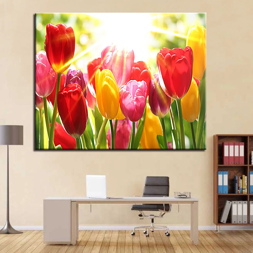 Картина маслом по номерам DIY наборы цветов рисунок цифра солнечный тюльпан на
