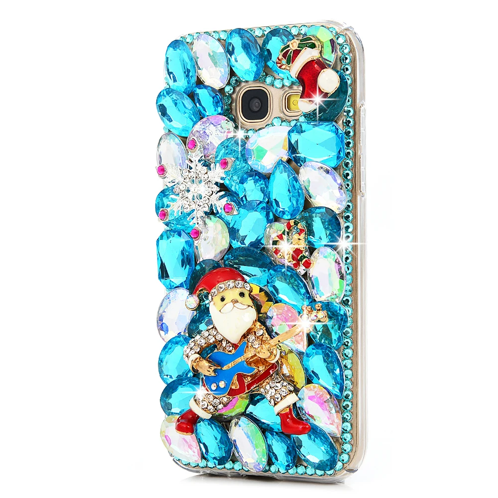 Синий Санта Клаус Блеск Алмазный Rhinestone чехол для Samsung S6 S7 Edge S8 плюс Note8 жесткий