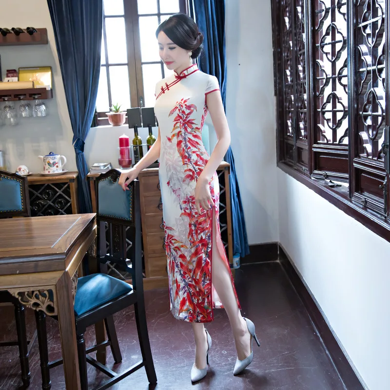 

Retro Short Sleeve Qipao National Trend Dress Floral Cheongsam Long Qipao Chinese Traditional Dress for Women
