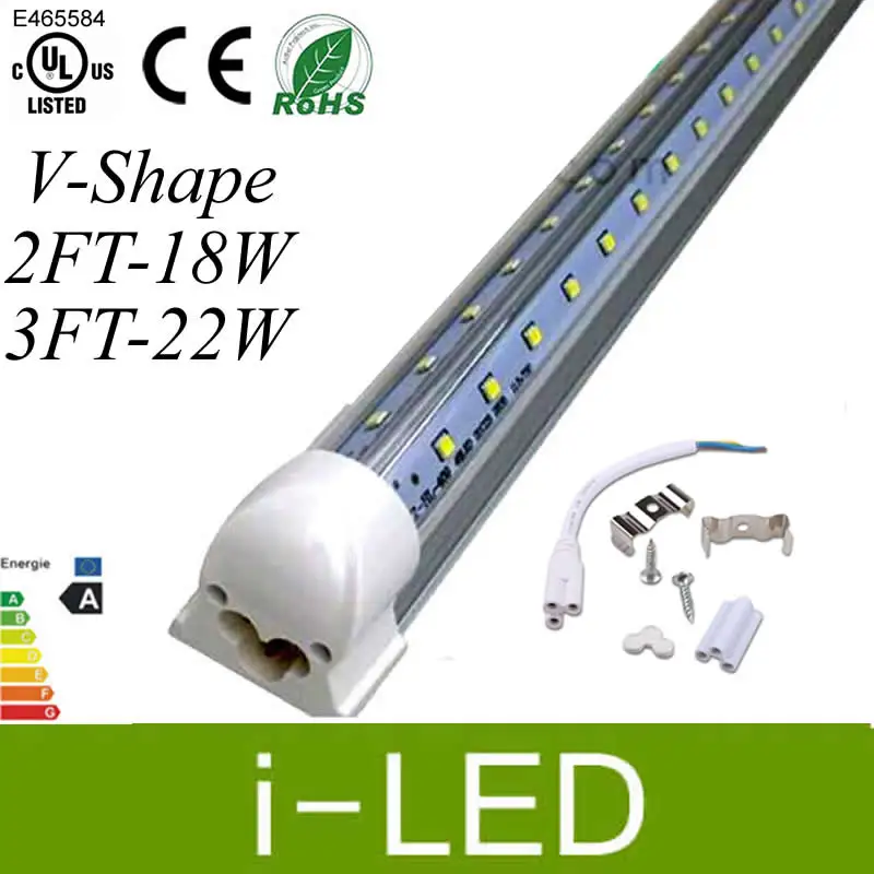 V образные светодиодные трубки освещения 2ft 18w / 3ft 22w Led Встроенная трубка s AC85 265V