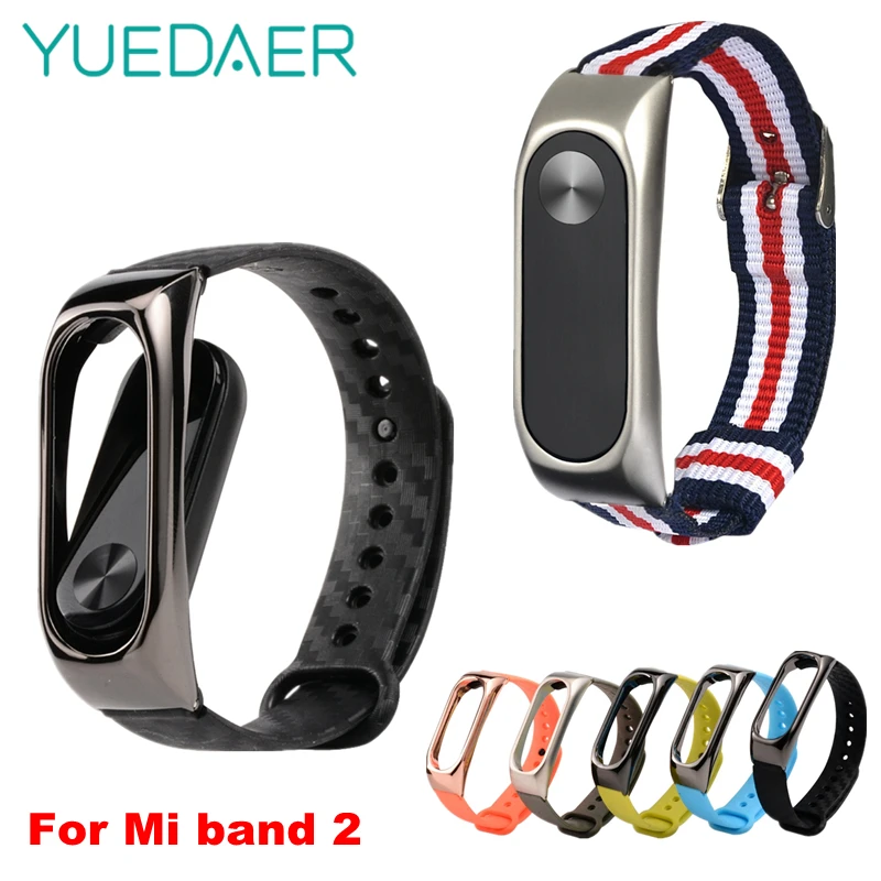 YUEDAER, металлический каркас, ремешок для Xiaomi mi, 2 ремешка, силиконовый браслет, углеродное волокно, металлический браслет mi band 2, аксессуары для часов