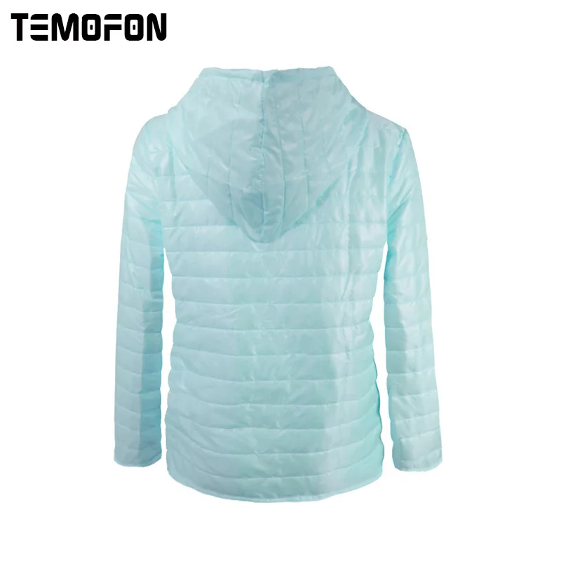 TEMOFON осень короткие Для женщин Базовая куртка свет тонкий хлопок с капюшоном