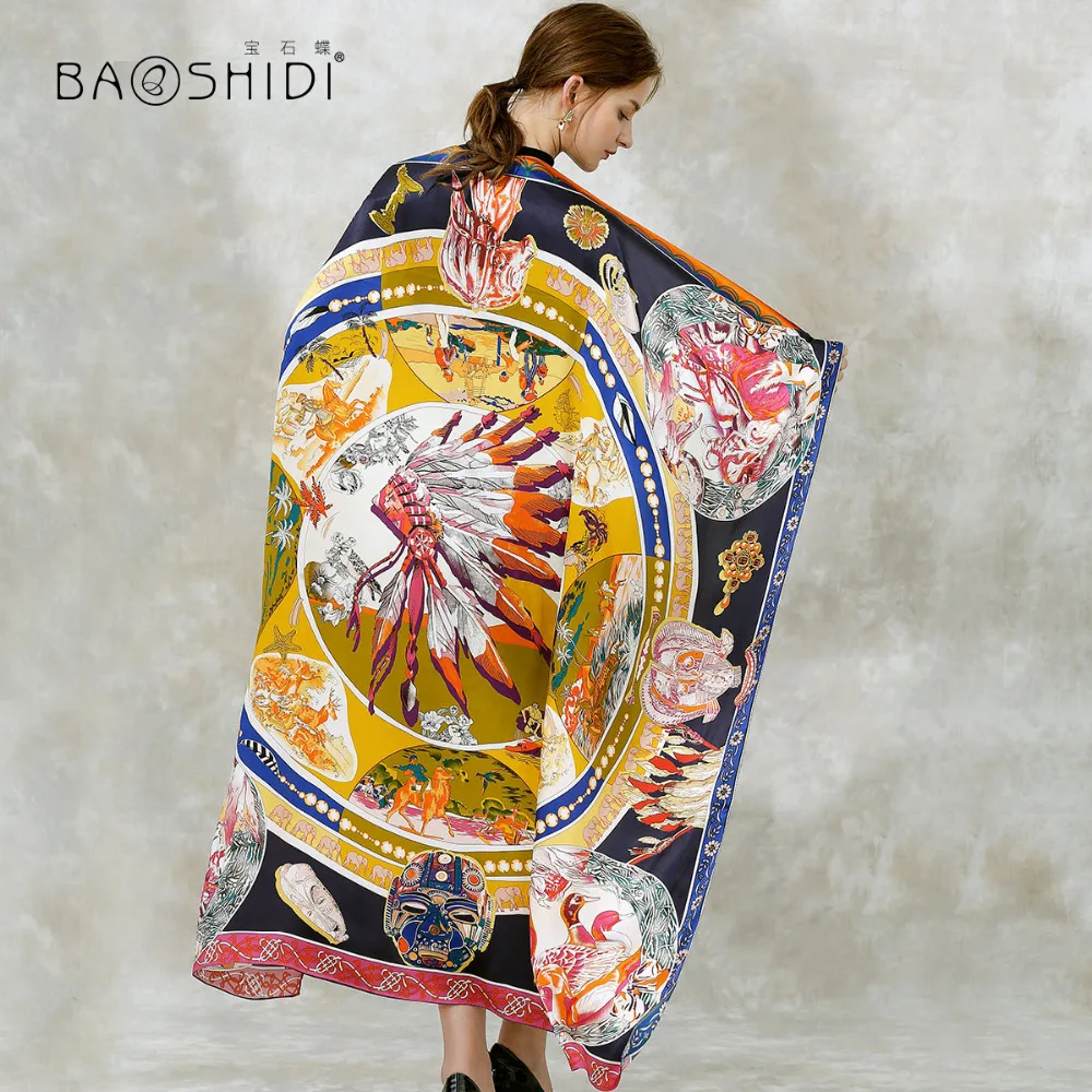 Женский шарф из 100% шелка [BAOSHIDI] зимний толстый на 16 момме 132*132|silk women scarf|pure silk shawlsbrand