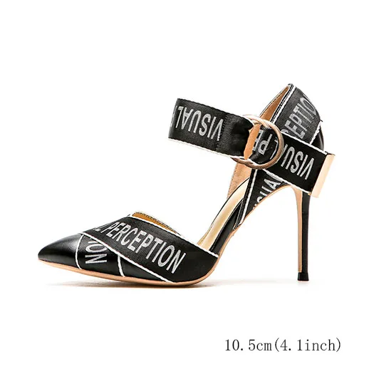 black 10.5cm Scarpin/черные роскошные брендовые туфли на высоком каблуке; женские туфли с ремешком на щиколотке; очень знаменитость туфли с острым носком; очень большой размер 33; Новинка - Цвет: black 10.5cm
