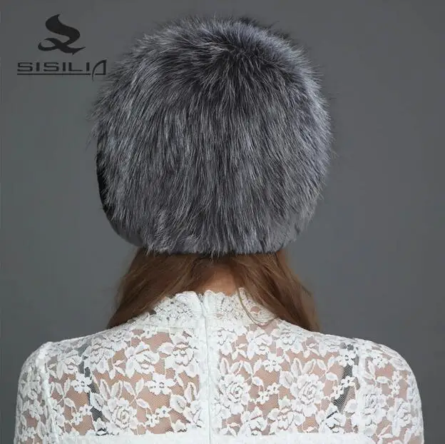 SISILIA 2018 зимние модные новые женские шапки с натуральным лисьим мехом помпонами