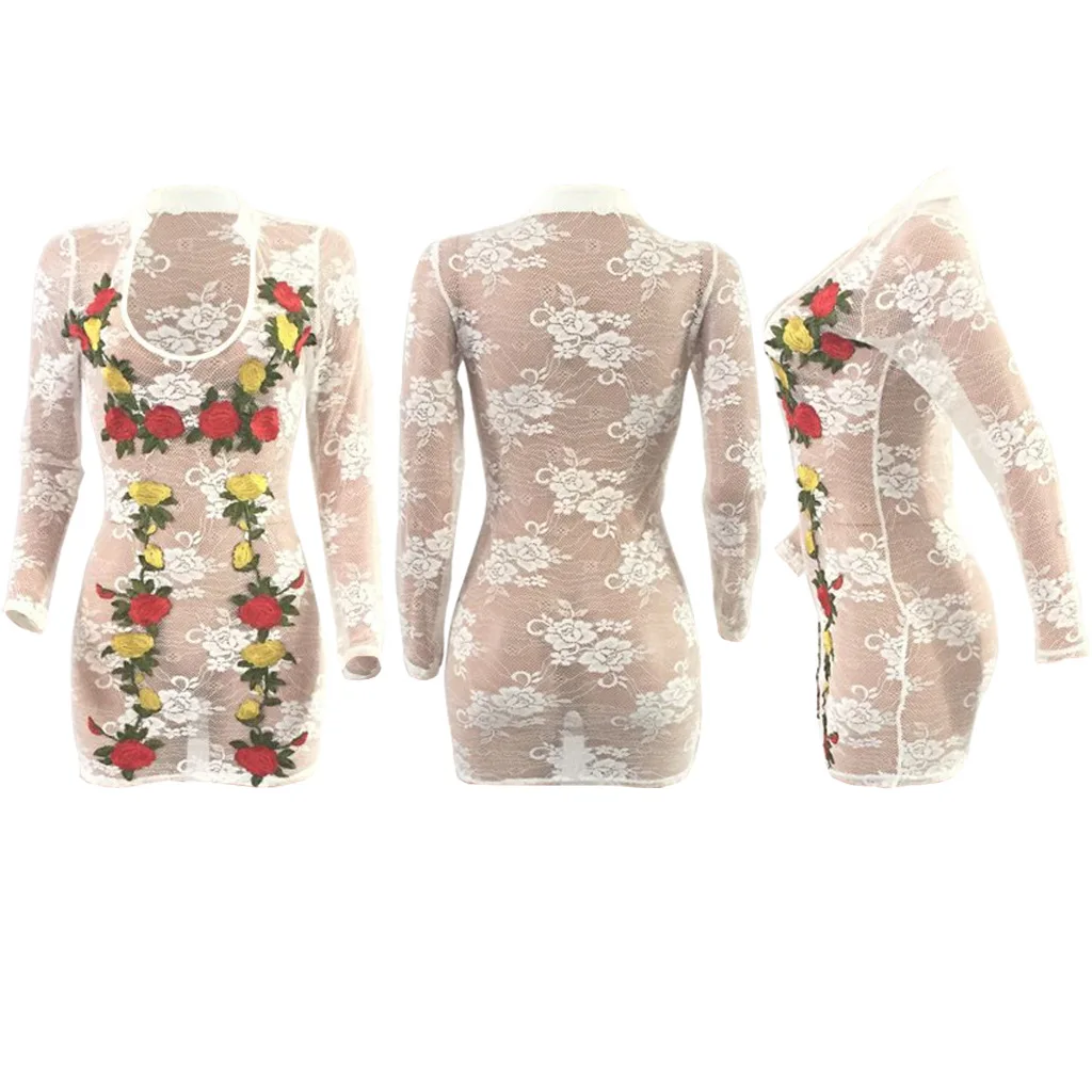 Imysen Новый лето осень платье Вышивка Hollow See Through женское Кружево цветочной