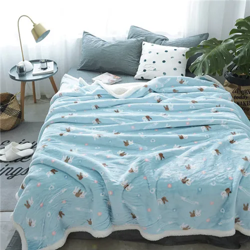 Новое домашнее одеяло в Европейском стиле, camoFleece 200*230 см-кг, зимнее теплое покрывало, рождественское постельное белье со снежинками, флисовое постельное белье - Цвет: rabbits