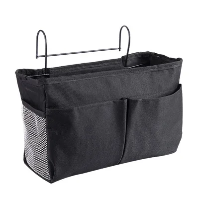 1pc black Прикроватная подвесная сумка для хранения, органайзер для общежития, комнаты в общежитии, телефона, книги, журнал, держатель, крюк, кровати, рельсы, карманный больничный ТВ пульт дистанционного управления - Цвет: 1pc black