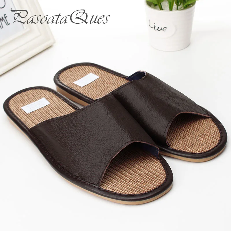 Мужская и женская обувь из натуральной кожи летние домашние дышащие тапочки с