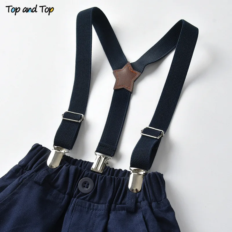 Top and Kids Baby Boys Clothing Set Summer Cotton Children Casual Outfits Short Sleeve Bowtie Shirt Tops+Suspender Shorts |
