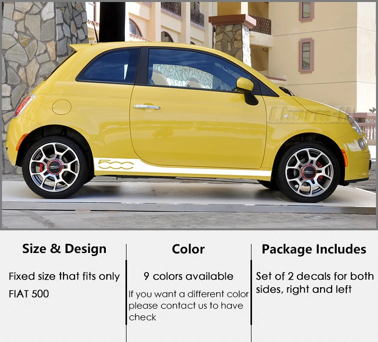 2 предмета в комплекте, для стайлинга автомобилей, для гонок, Abarth, с боковыми полосками, для юбки, наклейка, для украшения тела, индивидуальная наклейка для Fiat 500, аксессуары