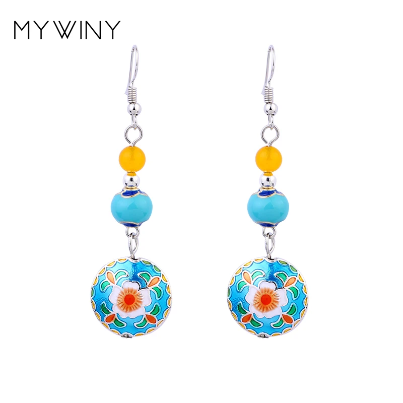 Новые Медные Ювелирные изделия MYWINY Перегородчатые винтажные серебряные серьги в