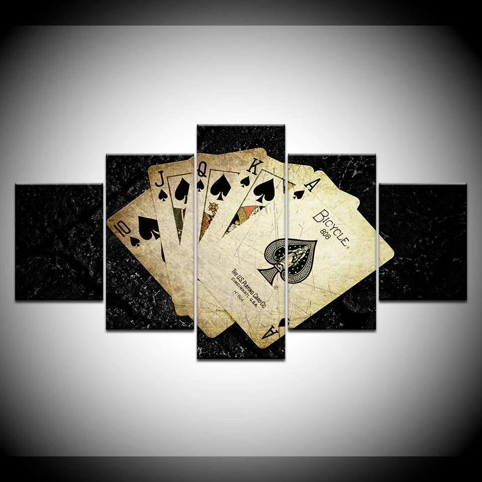 

Canvas Painting Yellowed Poker Cards 5 Pieces Wall Art Painting Modular Wallpapers Poster Print for Living Room Home Decor