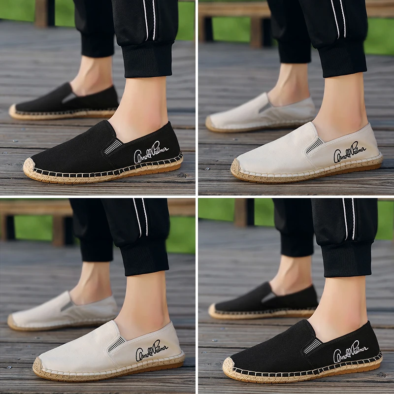 Мужские лоферы дышащие парусиновые туфли эспадрильи мягкая подошва без застежки