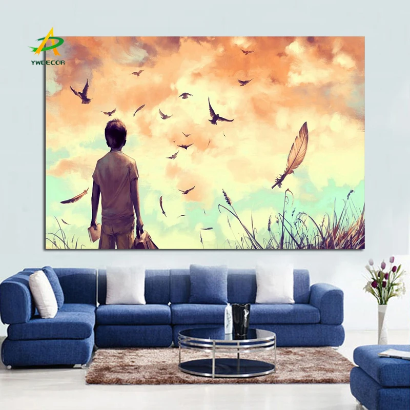 YWDECOR мальчик смотрит на небо творческая Абстрактная Картина холсте постер