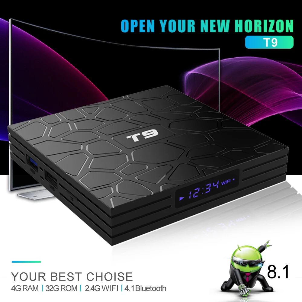 Smart Android TV BOX T9 RK3328 Quad-Core 4K HD Wifi BT4.0 USB3.0 WiFi 2.4G/5G 4GB RAM 32GB ROM media player Youtube PK H96 max |