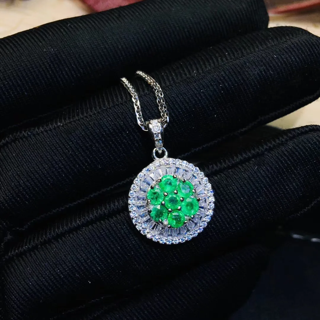 Sale11.11 классический зеленый изумруд кулон женские серебряные ожерелья натуральный драгоценный камень Хороший срез день рождения вечеринка банкет подарок