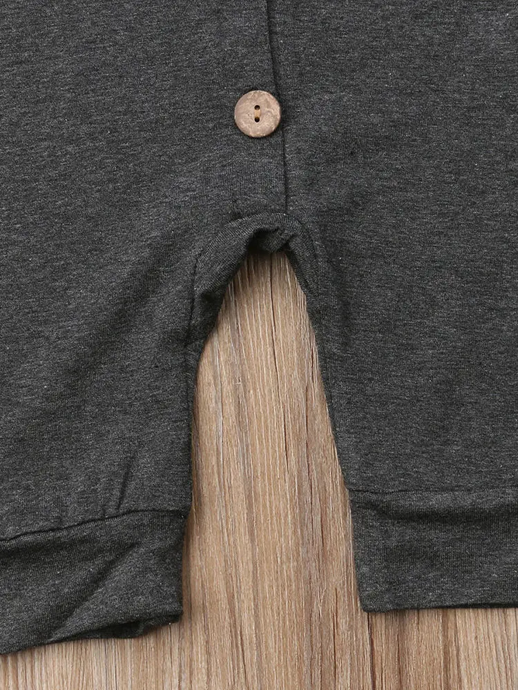 Детский комбинезон с капюшоном длинными рукавами и пуговицами Одноцветный