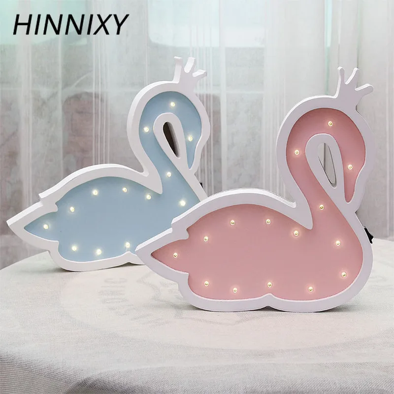 Hinnixy стиль для девочек Лебедь ночник деревянная настенная прикроватная