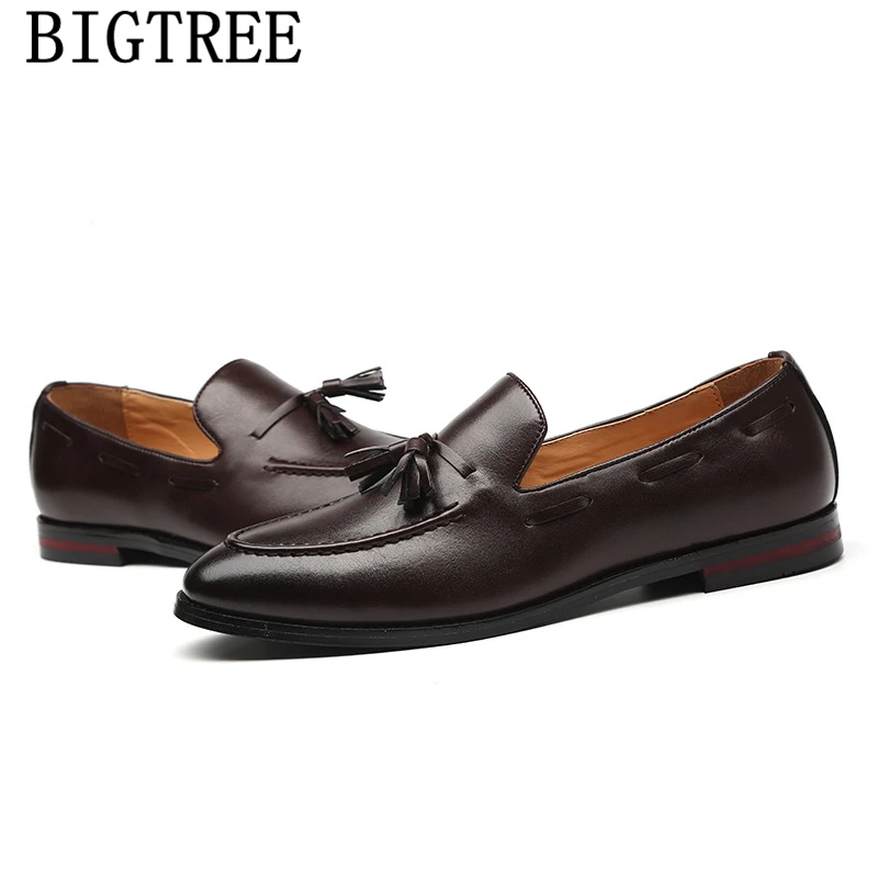 Лоферы с кисточками классическая мужская обувь кожаная итальянская деловая