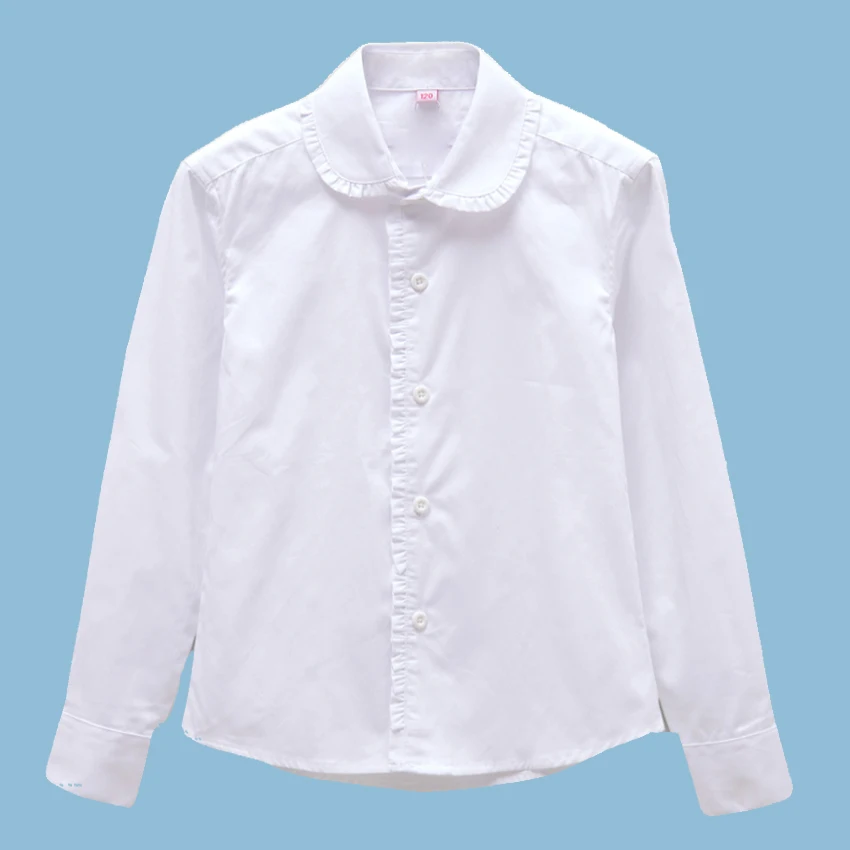 Белая рубашка для девочек повседневная однотонная блузка с длинным рукавом