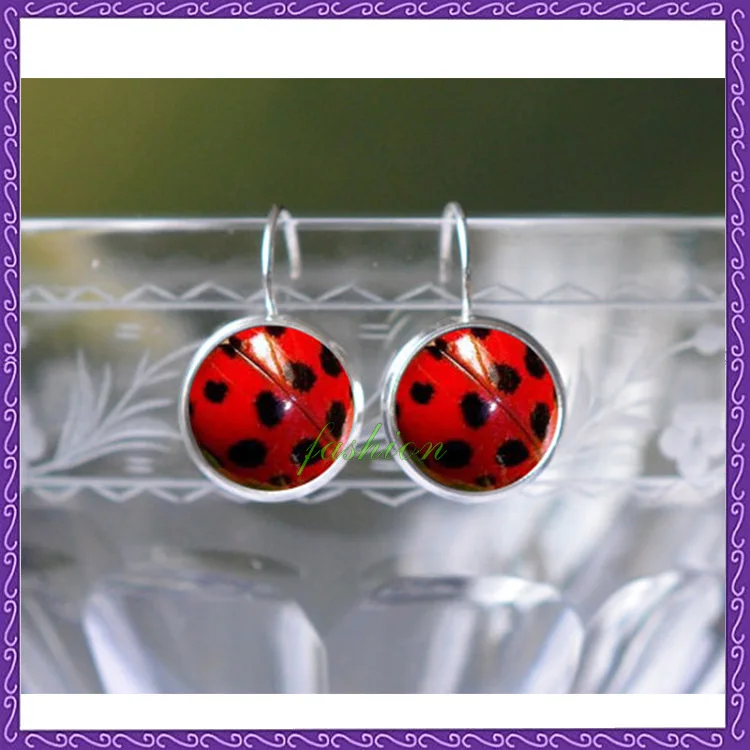 Серьги Божья коровка-насекомое-милая коровка Красные и черные украшения для