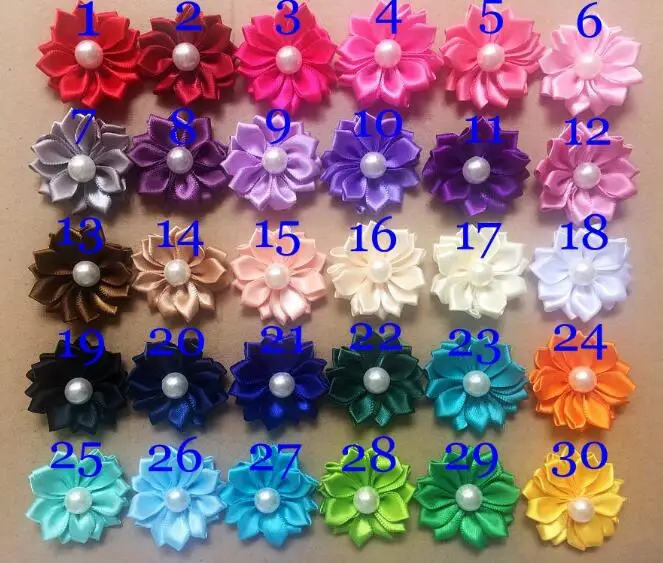 30 шт./лот 4 см DIY горный хрусталь цветок без зажима сатиновые ленты Многослойные