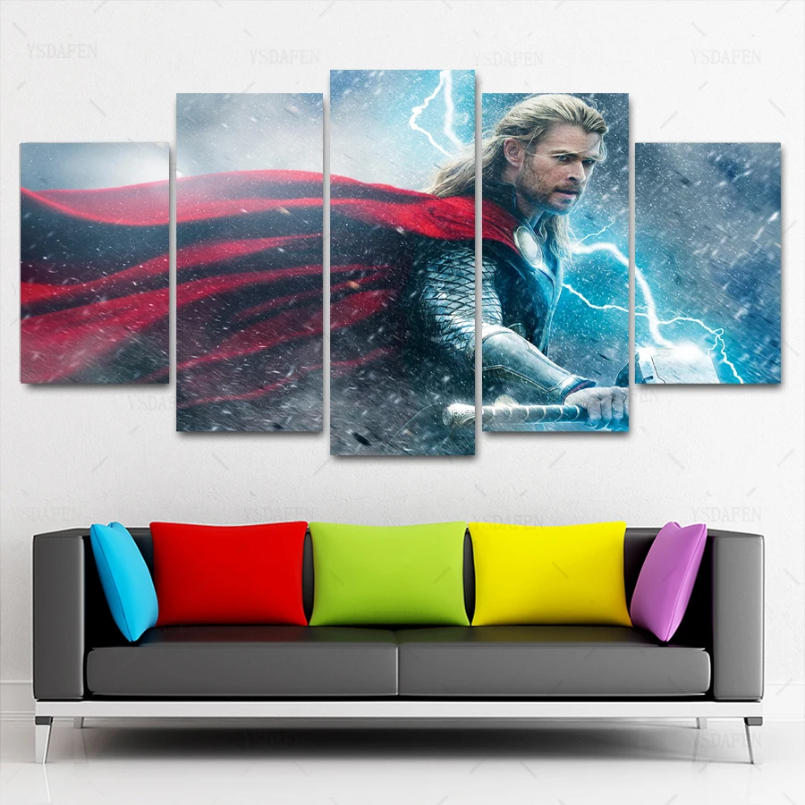 Прямая поставка HD 5 Панель Холст Искусство получил Тор темный мир lightning2 картина