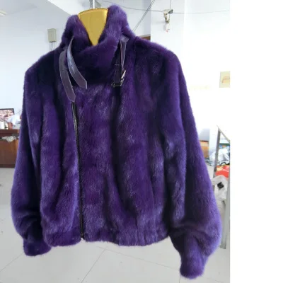 OFTBUY, осенне-зимняя куртка, женская шуба из натурального меха норки, Толстая теплая Байкерская уличная одежда размера плюс, верхняя одежда из меха норки - Цвет: purple