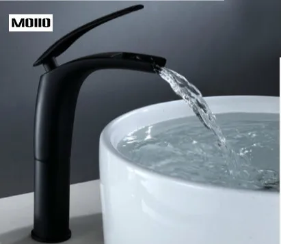 Черный смеситель для ванной комнаты MOIIO с водопадом раковины одной ручкой из