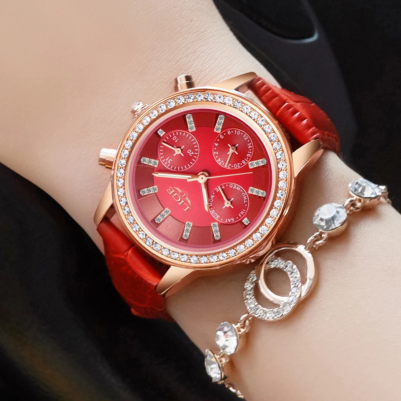 

2021 Ladies Leather Watches Luxury Brand Women Dress Quartz-Watch Student Diamond Females Wristwatch Girl Clock Relogio feminino