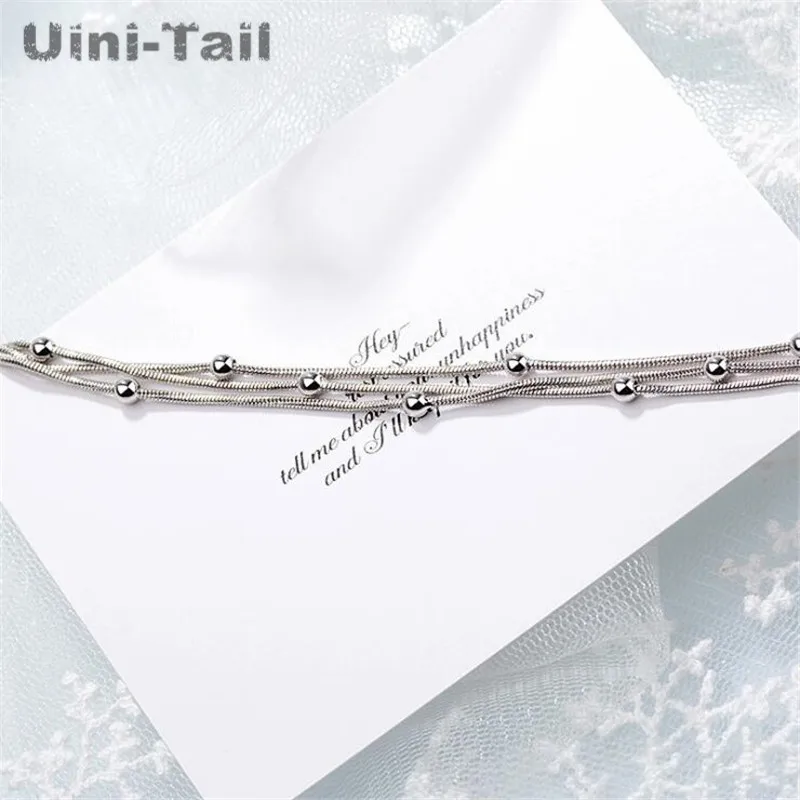 Браслет женский трехслойный из серебра 925 пробы с бусинами в виде гороха|Браслеты