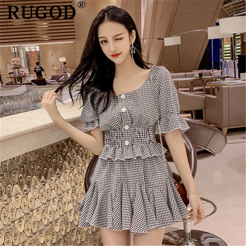 Женский комплект из 2 предметов RUGOD Корейская шикарная клетчатая юбка с оборками