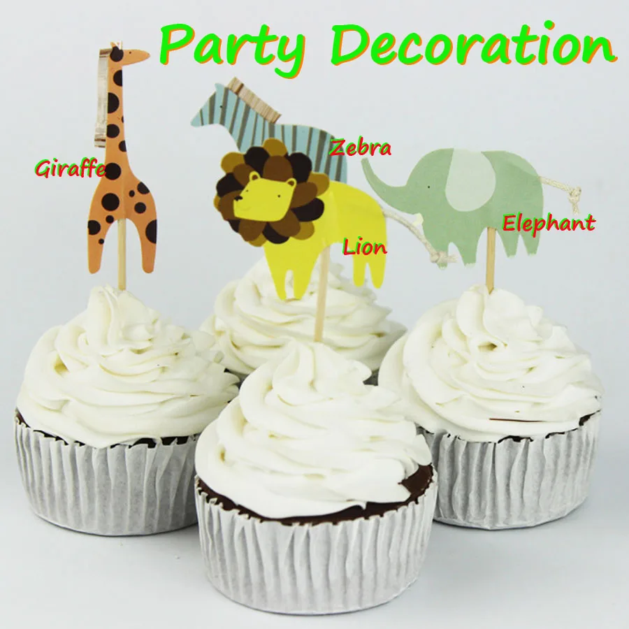 Бесплатная доставка 24 шт милые зоопарк животное кекс топперы на день рождения