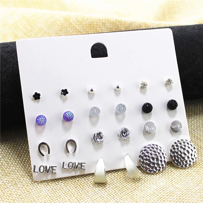 ENZE Новая мода шпилька комбинация серег 12 пар/компл. цинкового сплава для женщин и